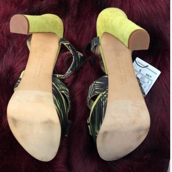 Zara Lime Green Open Toe Ankle Strap Platform Sandals in Size 6 - Picture 4 of 4